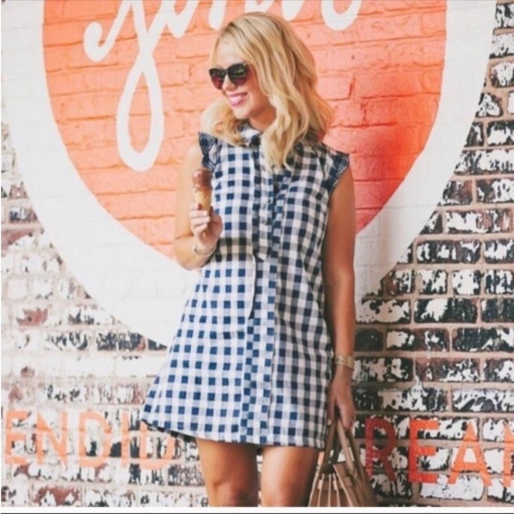 Dear Creatures Anthropologie Trinette Navy gingham mini dress Sz small